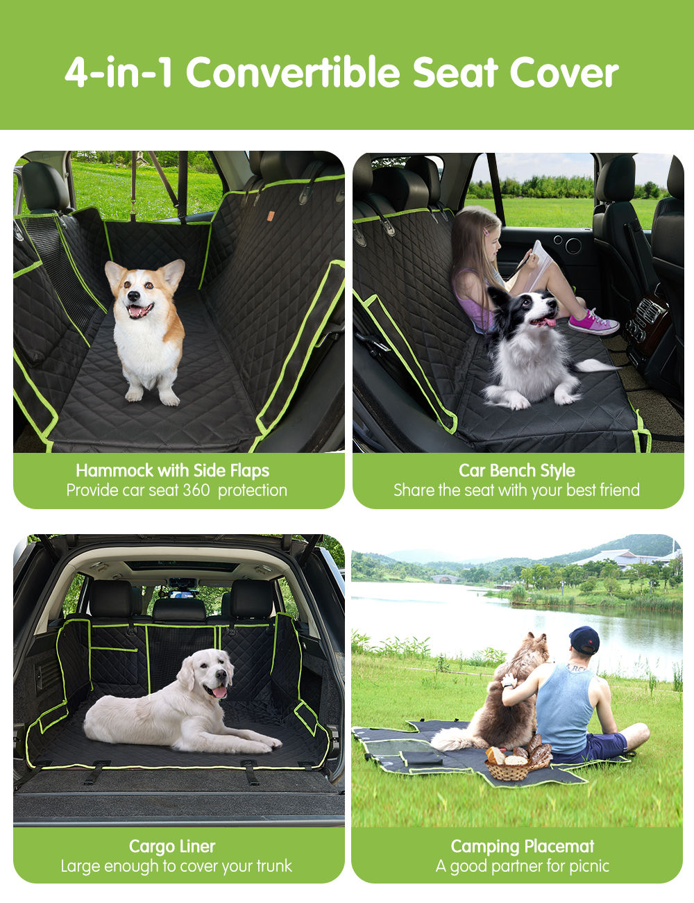 Dog Car Back Seat Cover Protector Waterproof Backseat Hammock for Dogs  Durable Pets Seat Covers for Cars 