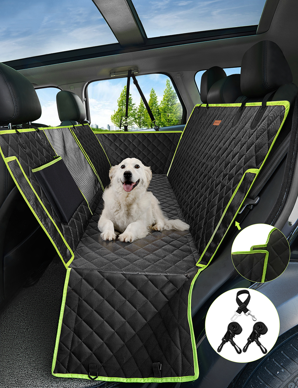 Foldable Dog Car Seat with Waterproof Pad Dog Hammock Adjustable Backseat  Safety Belt Pet Carrier for